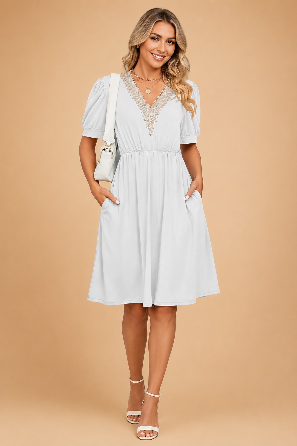 Jessamine V-Neck Lace Trim Short Sleeve Summer Dress_7
