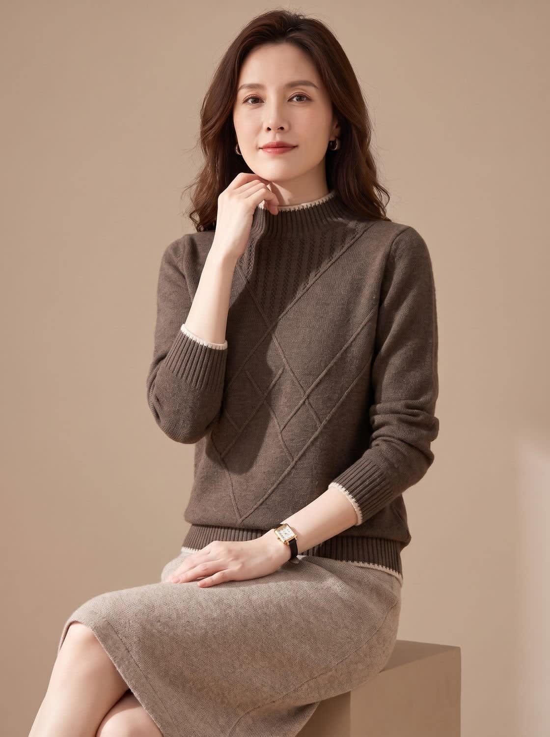 Allie Diamond Cable Knit Mock Neck Sweater_2