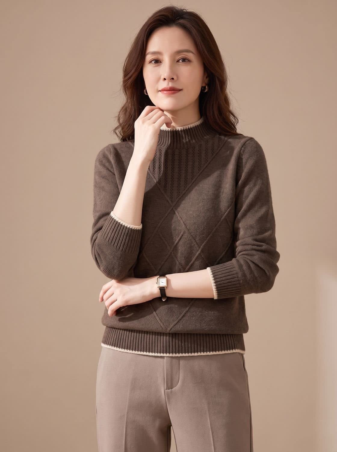Allie Diamond Cable Knit Mock Neck Sweater_6
