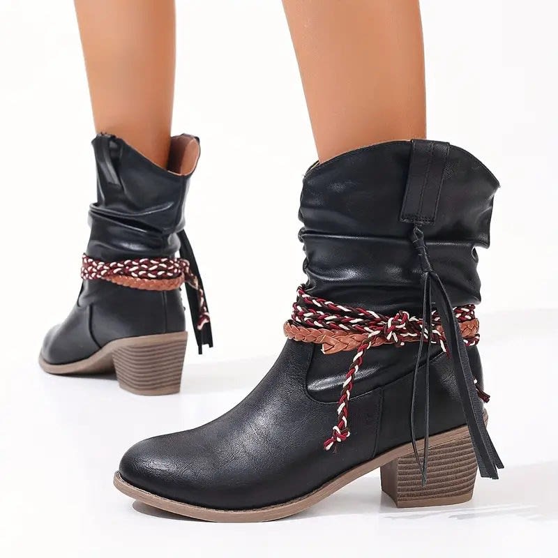 Nora Slouchy Braided Strap Western Style Boots_6
