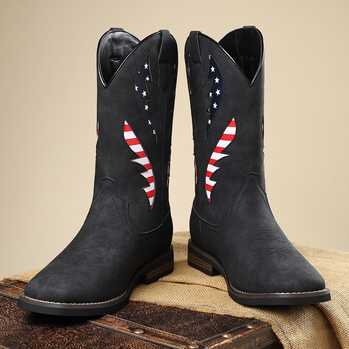 Miles American Flag Square Toe Western Boots_12