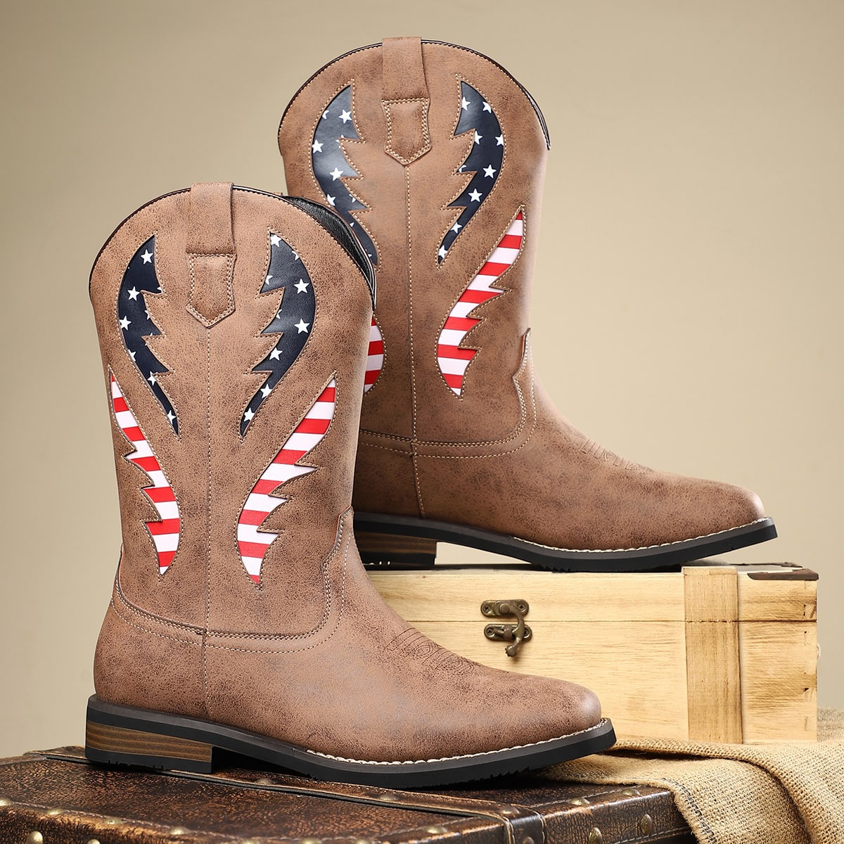 Miles American Flag Square Toe Western Boots_5