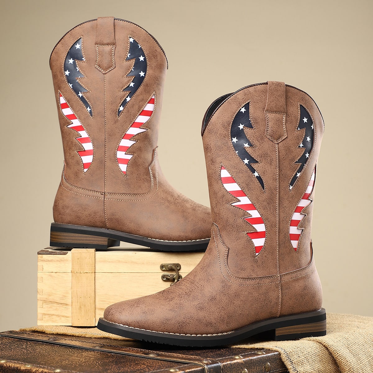 Miles American Flag Square Toe Western Boots_6