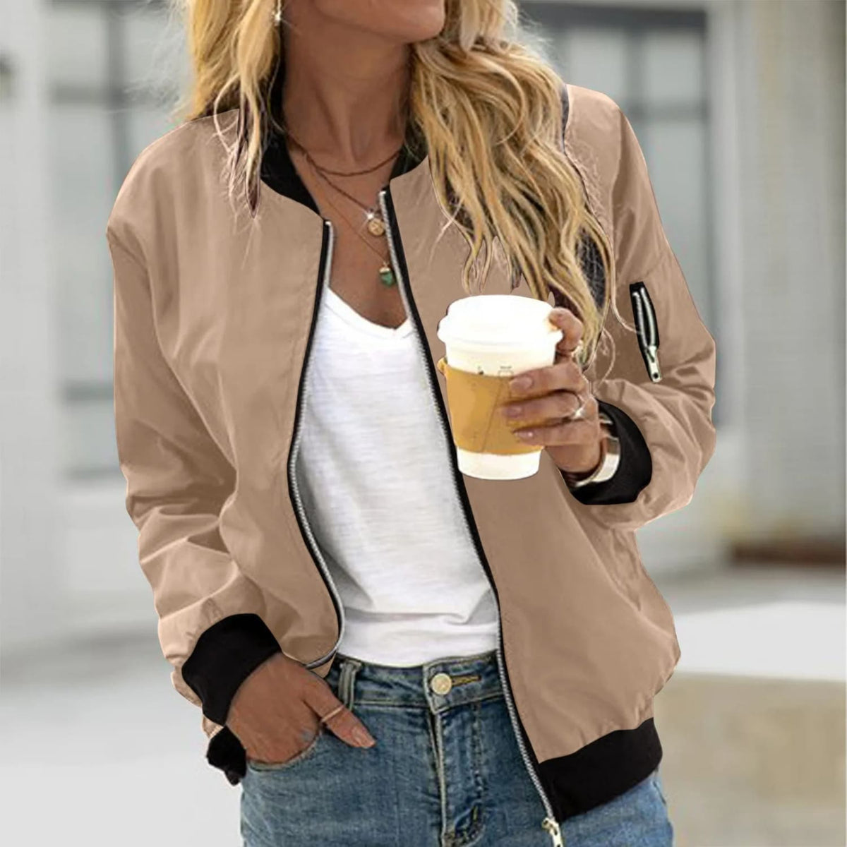 Marcelline Lightweight Zip Up Bomber Jacket_5