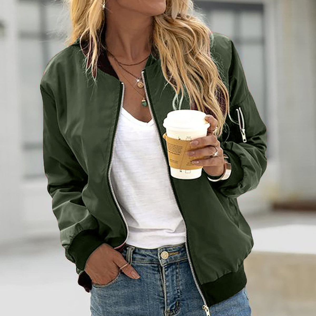 Marcelline Lightweight Zip Up Bomber Jacket_8