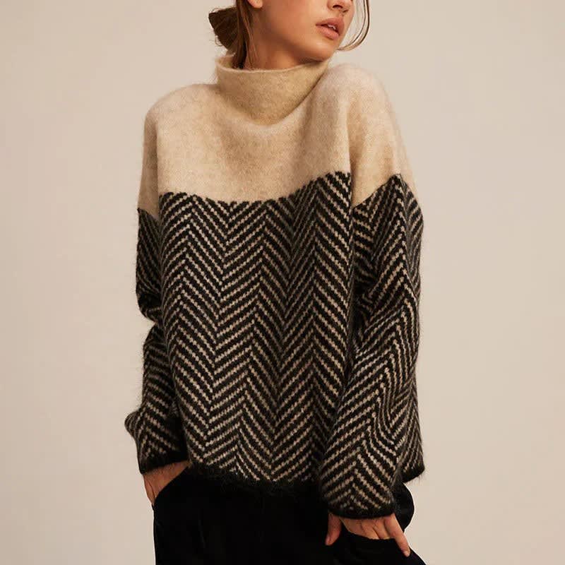 Calista Oversized Herringbone Turtleneck Sweater_1