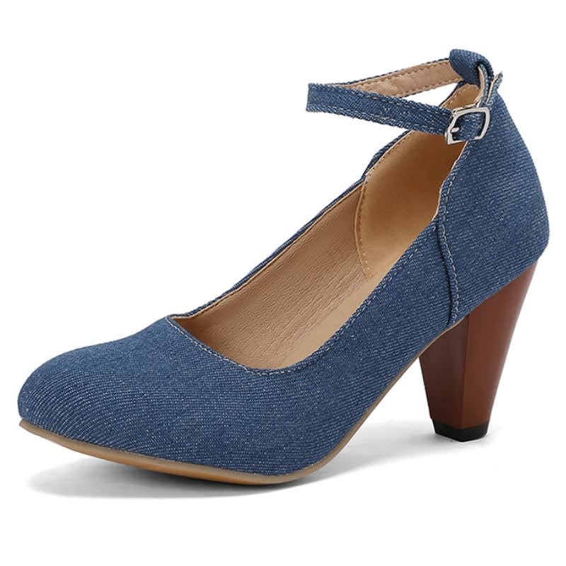 Michaela Denim Ankle Strap Pumps_1
