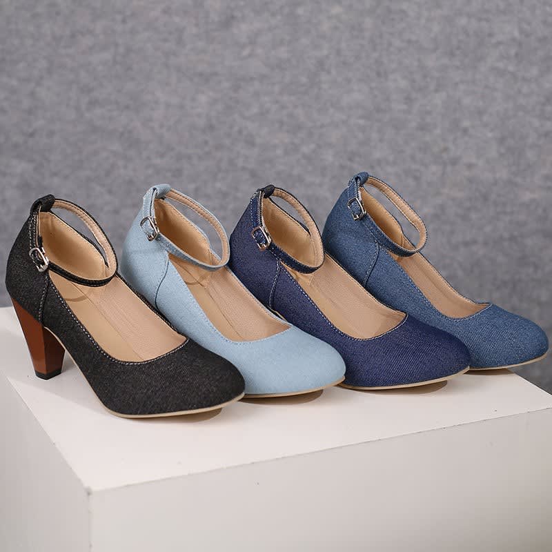 Michaela Denim Ankle Strap Pumps_17