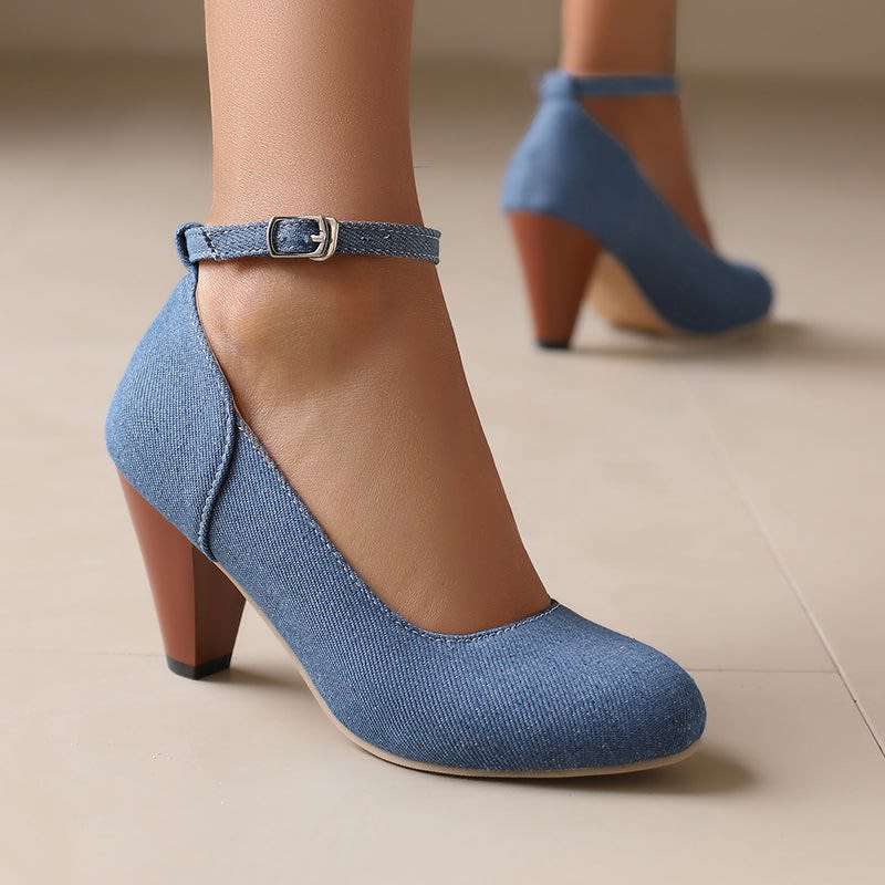 Michaela Denim Ankle Strap Pumps_7