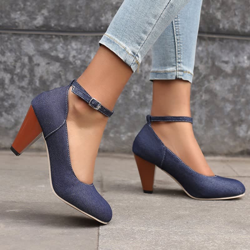 Michaela Denim Ankle Strap Pumps_9