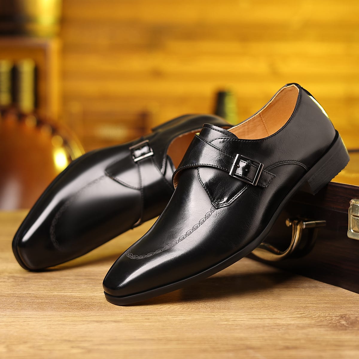 Randolph Burnished Leather Single Monk Strap Loafers_6