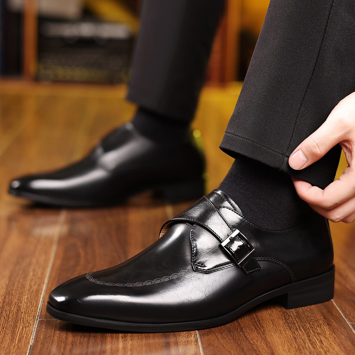 Randolph Burnished Leather Single Monk Strap Loafers_7