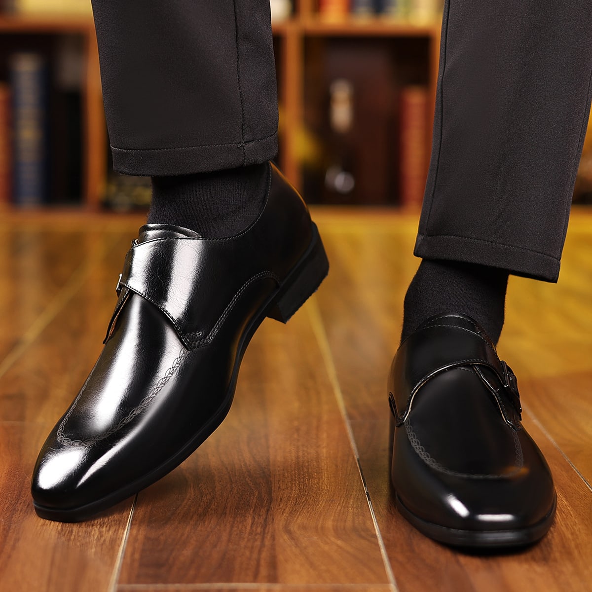 Randolph Burnished Leather Single Monk Strap Loafers_8