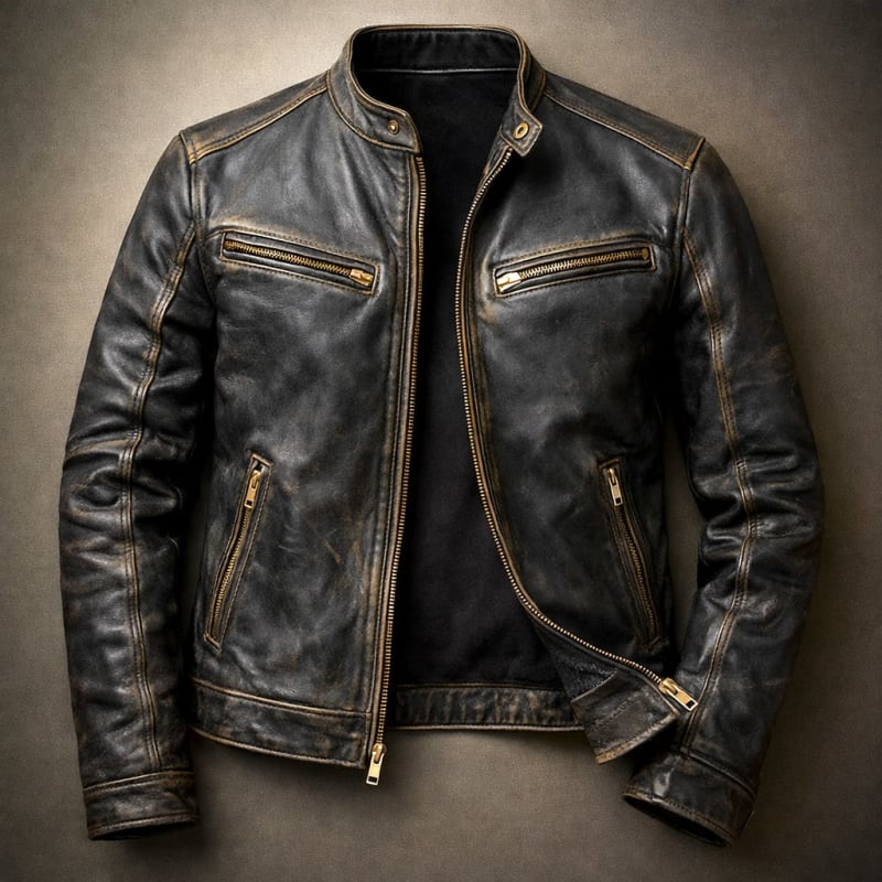 Damien Distressed Leather Moto Jacket_1