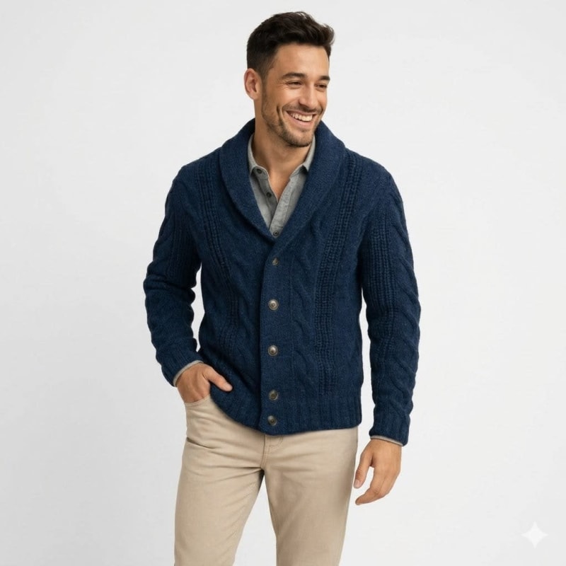 Garrick Cable Knit Shawl Collar Cardigan_1