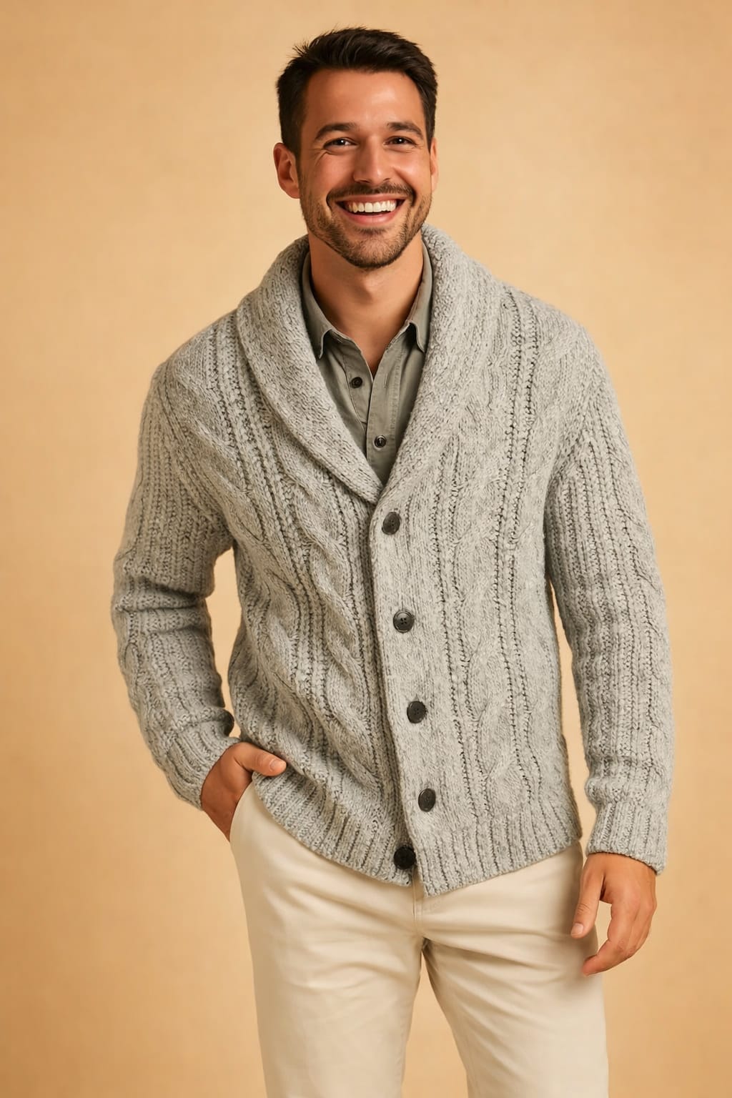 Garrick Cable Knit Shawl Collar Cardigan_3