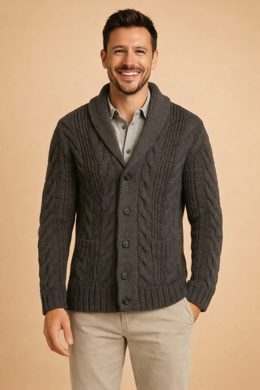 Garrick Cable Knit Shawl Collar Cardigan_4