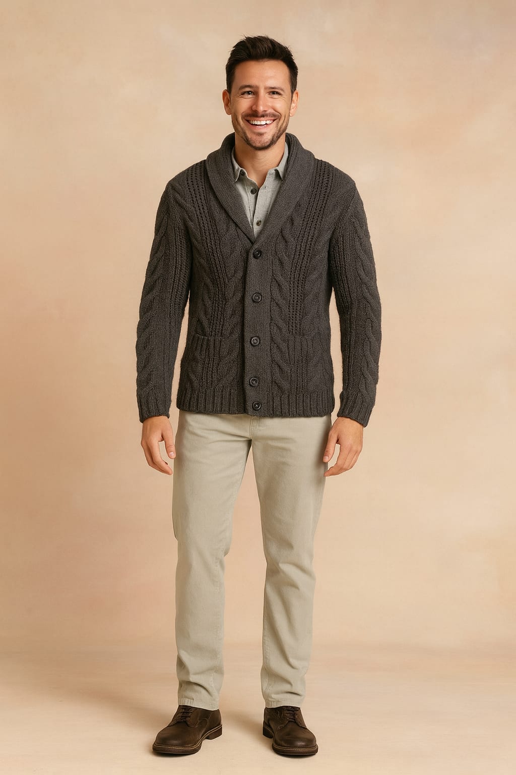Garrick Cable Knit Shawl Collar Cardigan_8