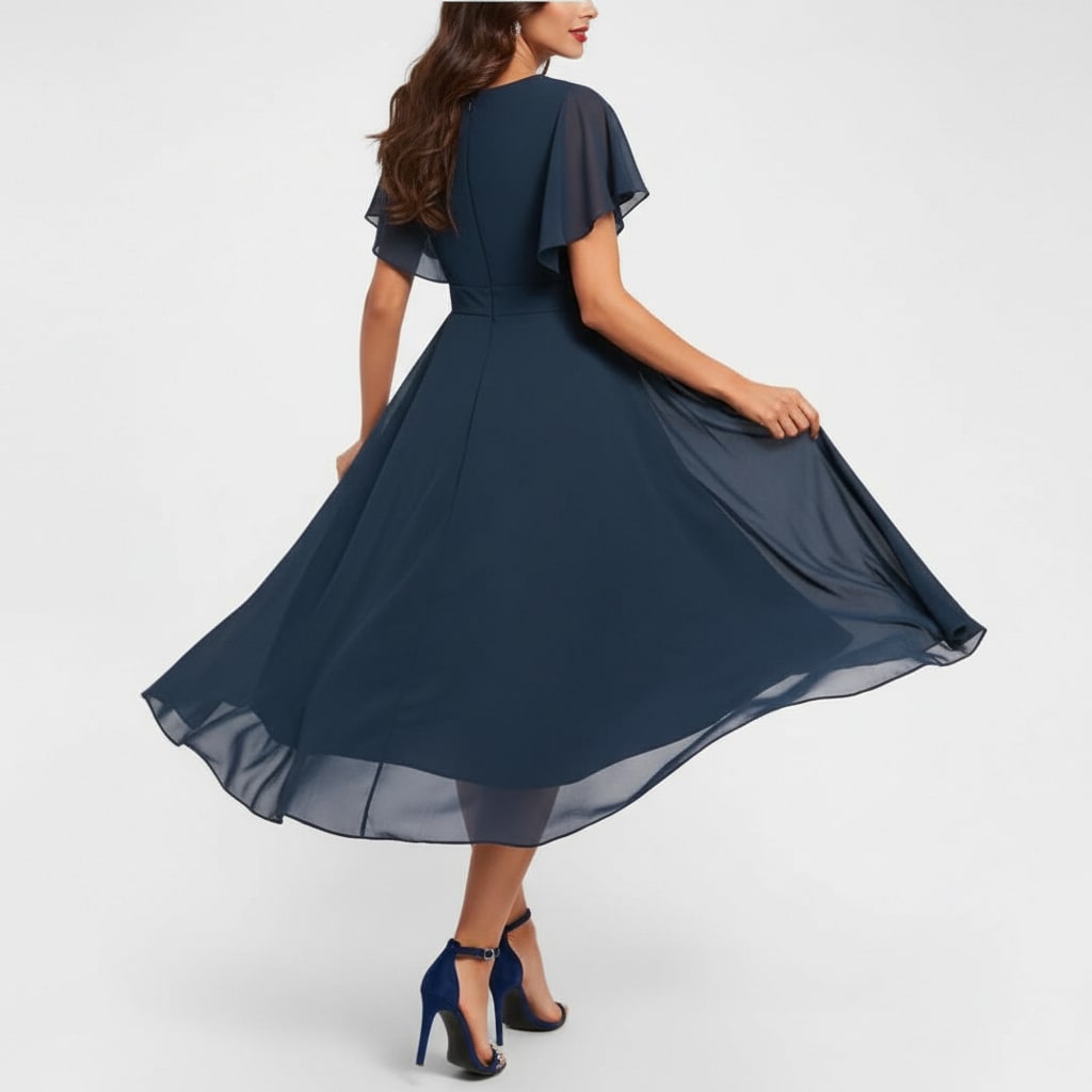 Bronwyn V-Neck Flutter Sleeve Chiffon Homecoming Dress_2
