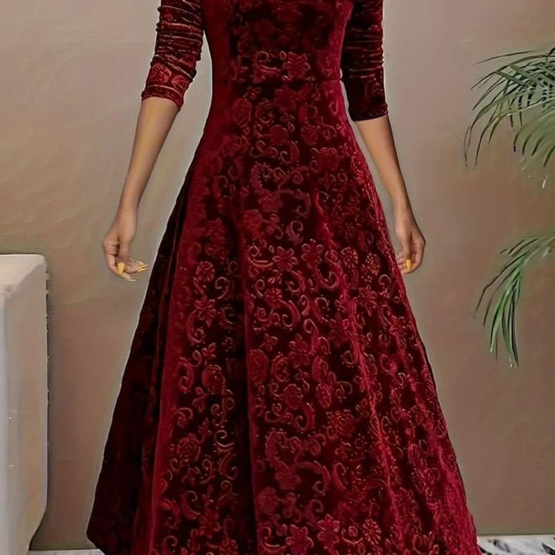 Valerie Velvet Square Neck Midi Party Dress_1
