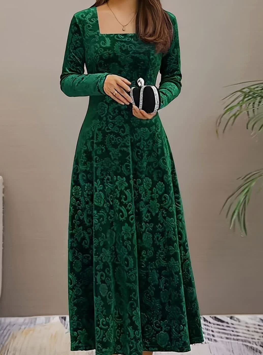 Valerie Velvet Square Neck Midi Party Dress_2