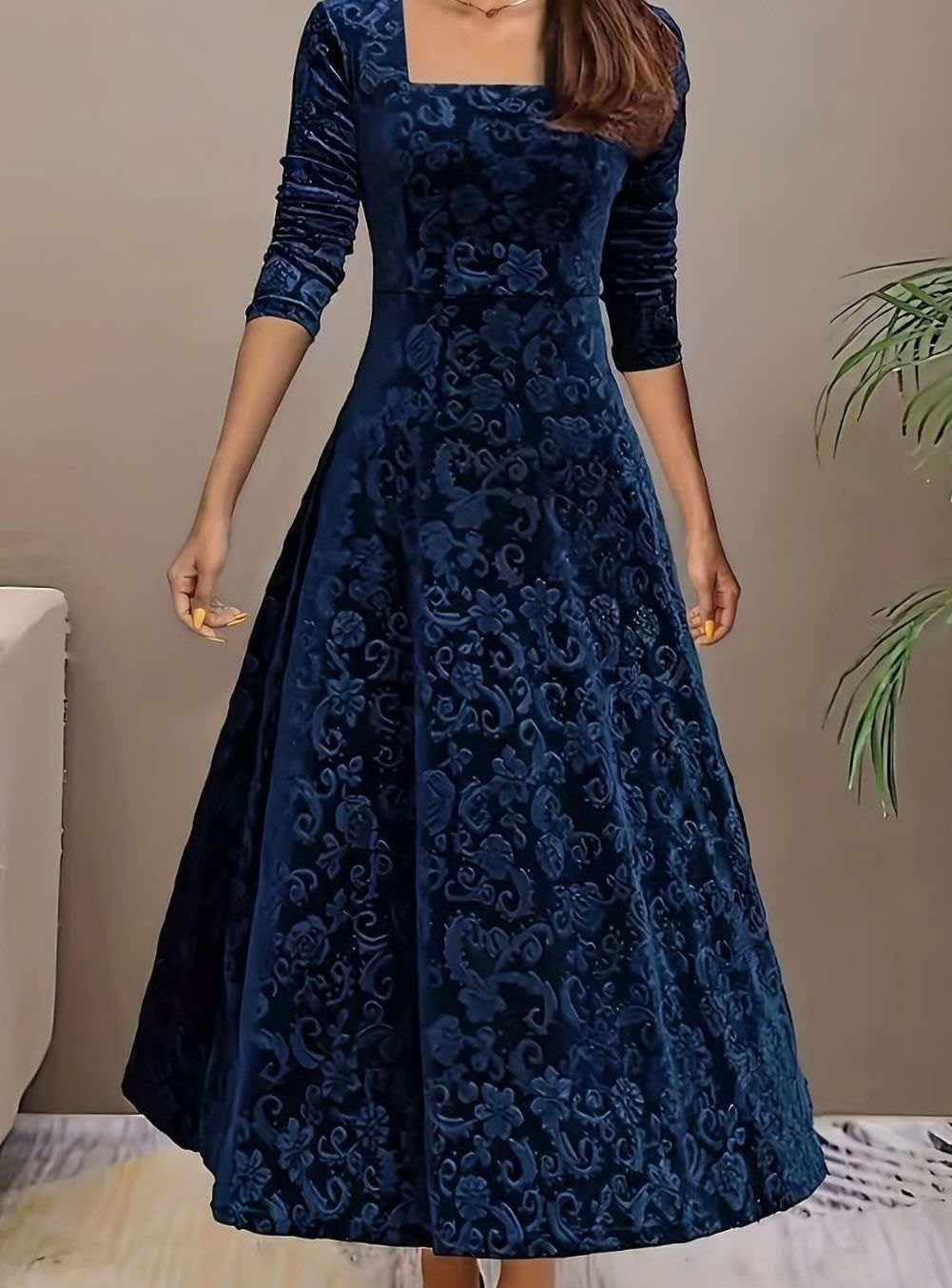 Valerie Velvet Square Neck Midi Party Dress_4