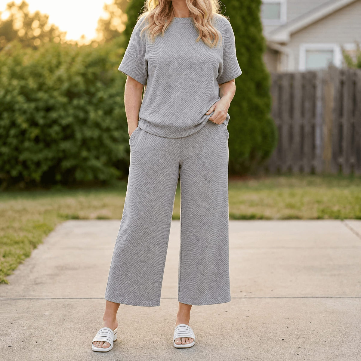 Clementine Textured Knit Short Sleeve Top and Cropped Wide Leg Pants Lounge Set_18