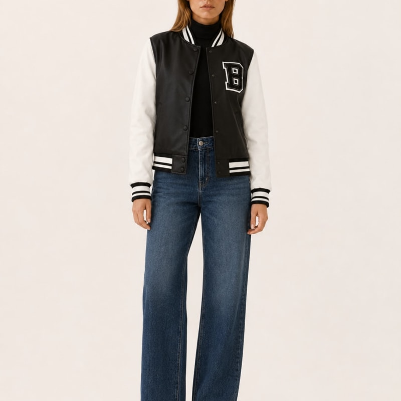 Valentina Retro Contrast Sleeve Bomber Jacket_1