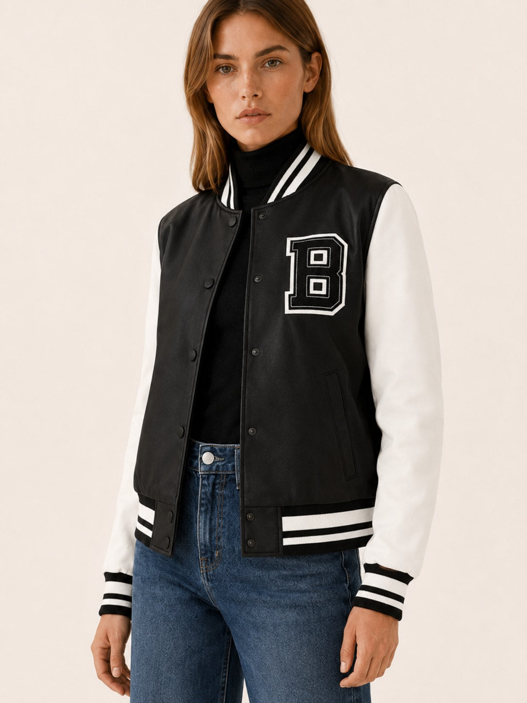 Valentina Retro Contrast Sleeve Bomber Jacket_4