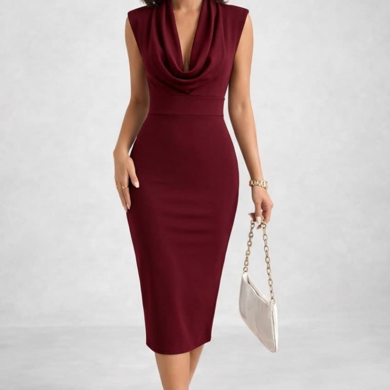 Donatella Cowl Neck Sleeveless Midi Dress_1