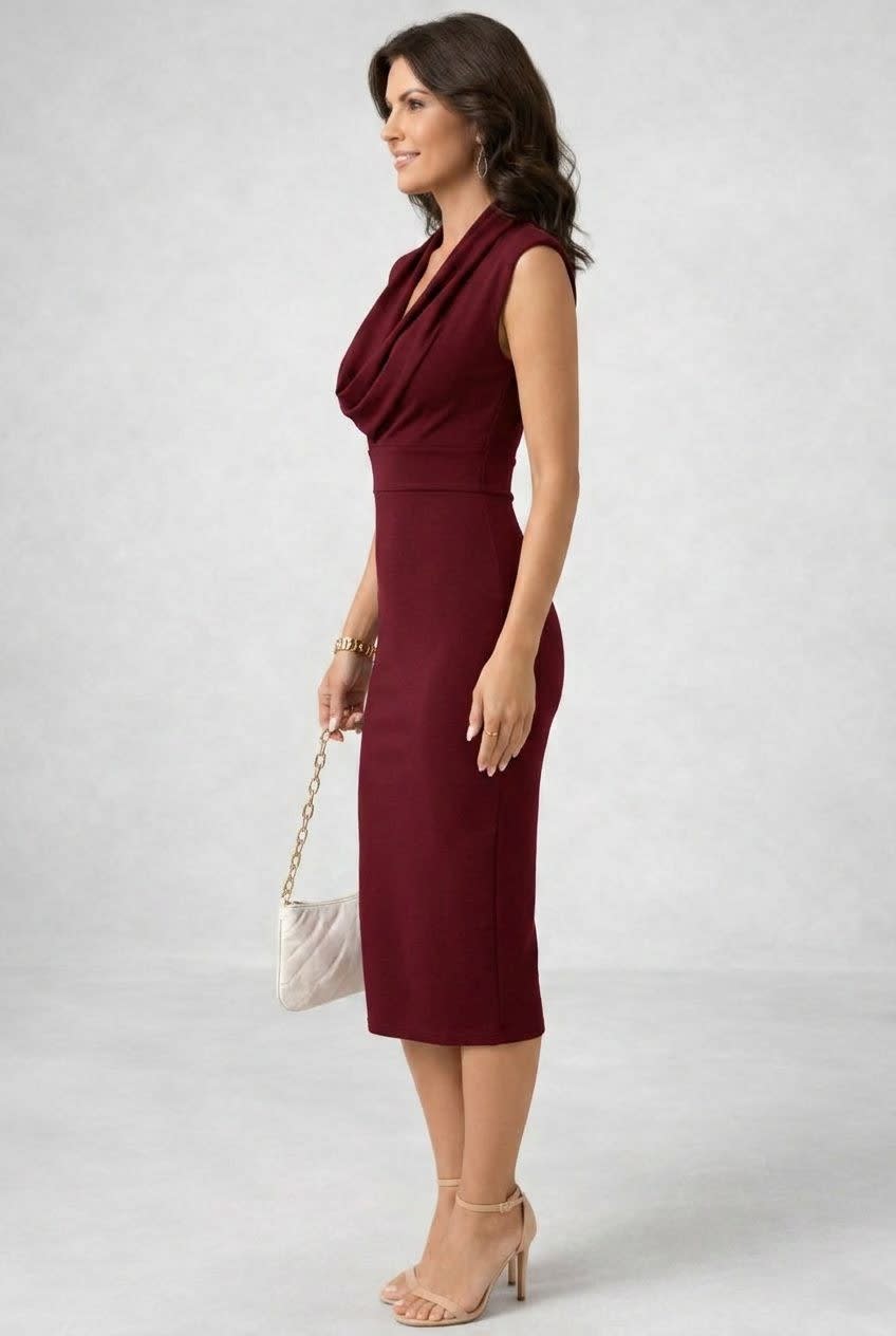 Donatella Cowl Neck Sleeveless Midi Dress_2