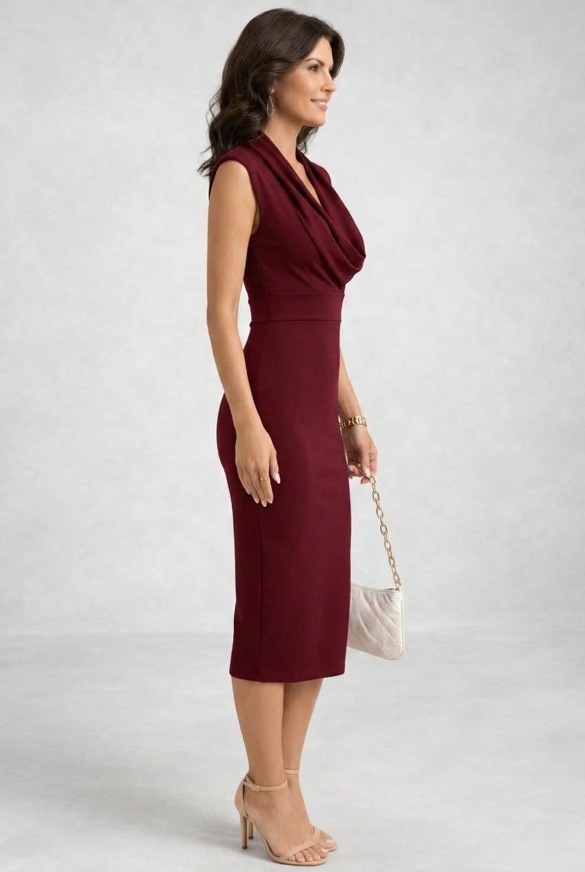 Donatella Cowl Neck Sleeveless Midi Dress_4