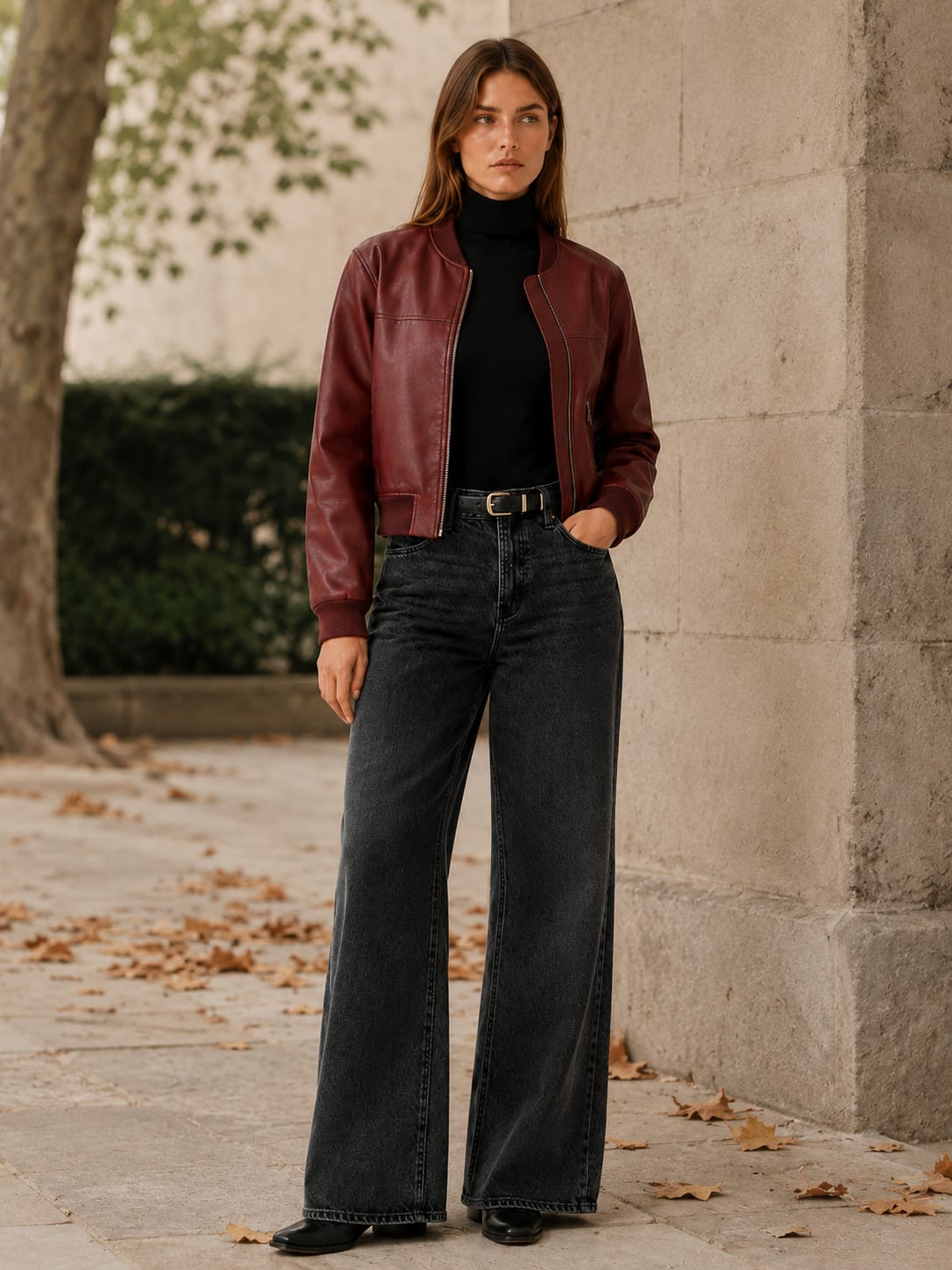 Romy Cropped Collarless Faux Leather Bomber Jacket_4