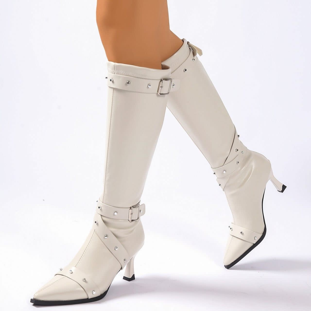 Esperanza Studded Pointed Toe Knee High Boots_12
