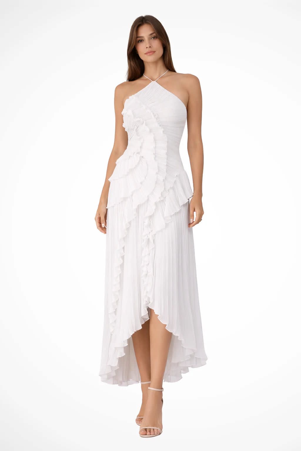 Tallulah Asymmetric Ruffle Halter Neck Wedding Guest Maxi Dress_3