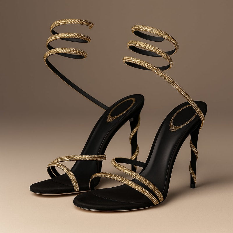Marinella Crystal Spiral Ankle Wrap Heels_1