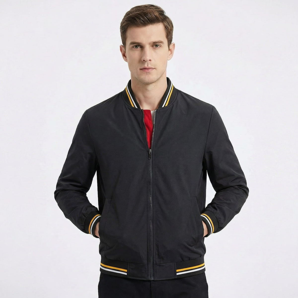 Chance Varsity Stripe Zip Up Bomber Jacket_4