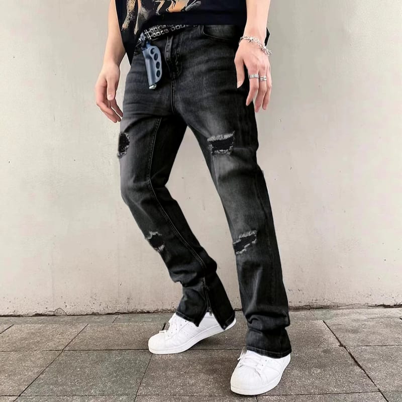 Tobias Ripped Zip Hem Flared Jeans_1