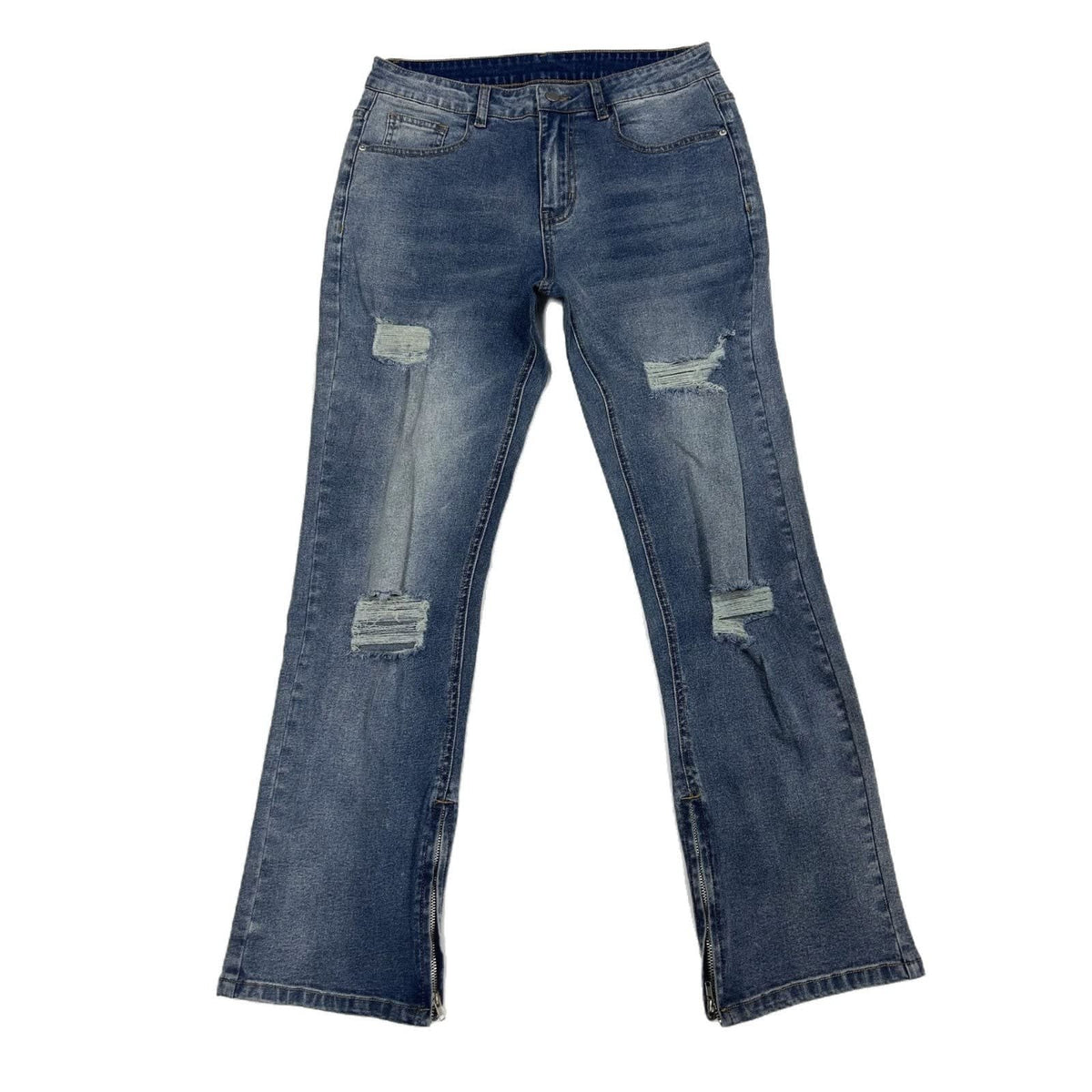 Tobias Ripped Zip Hem Flared Jeans_5