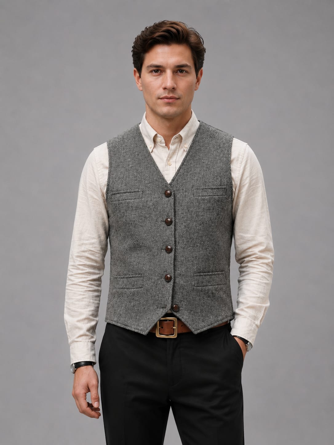 Idris Herringbone Tweed Waistcoat_5