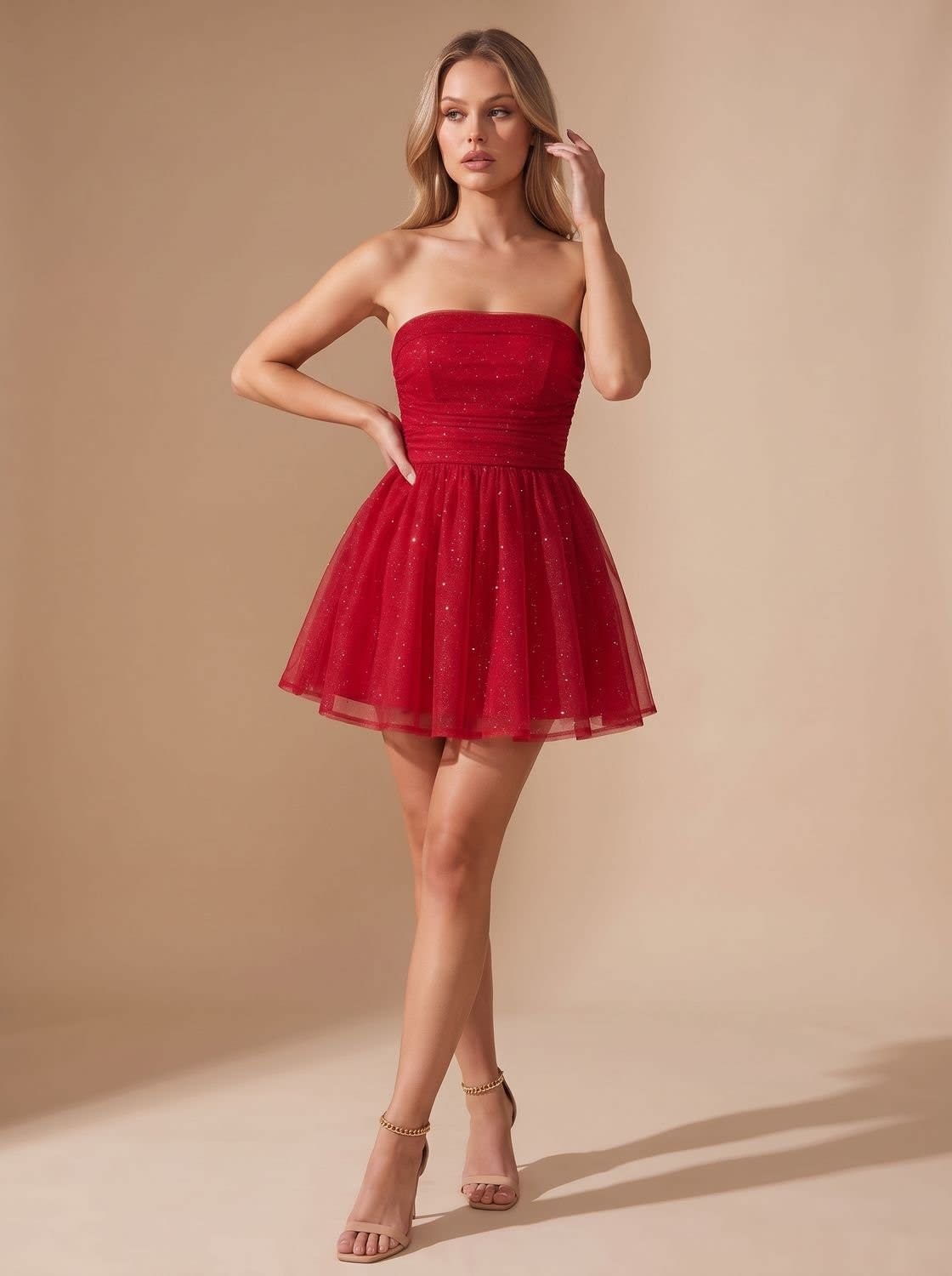 Amelie Glitter Strapless Christmas Party Mini Dress_10