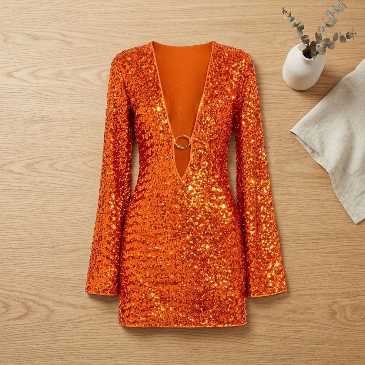 Arielle Plunge Neck Sequin Party Mini Dress_4