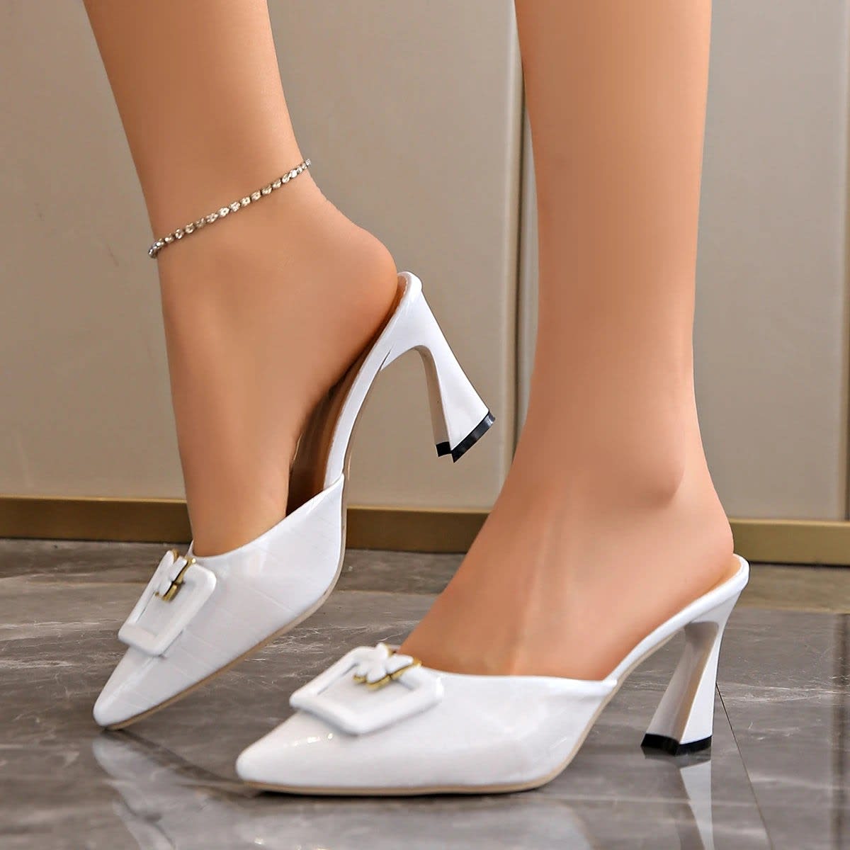 Lauretta Buckle Detail Pointed Toe Mules_12