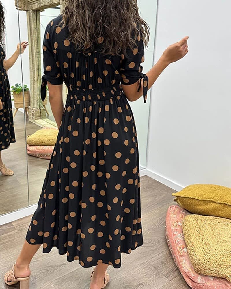 Xanthe V-Neck Button Front Polka Dot Midi Dress_2