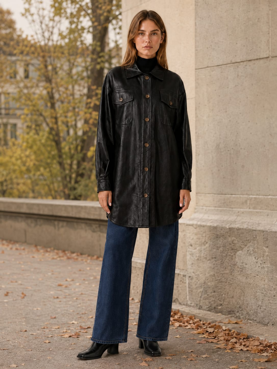 Beatrix Oversized Longline Faux Leather Shirt Jacket_4