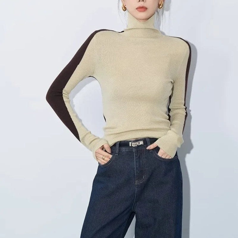 Tatum Contrast Sleeve Mock Neck Top_1