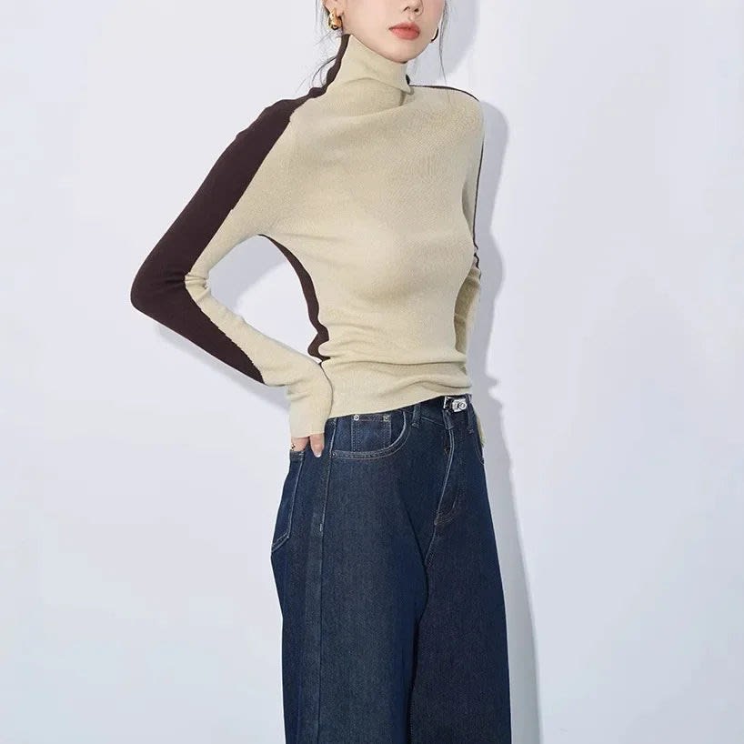 Tatum Contrast Sleeve Mock Neck Top_2