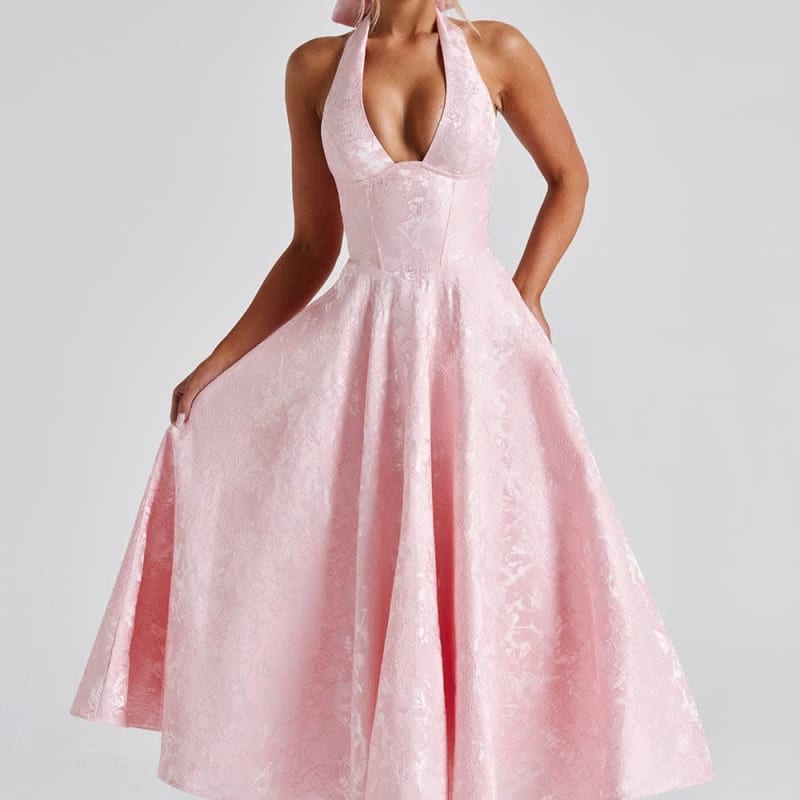 Hattie Halter Neck Corset Wedding Guest Midi Dress_1