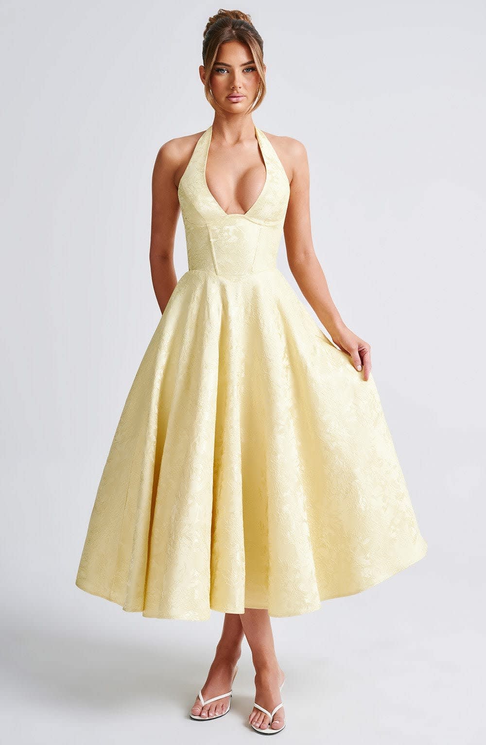 Hattie Halter Neck Corset Wedding Guest Midi Dress_11