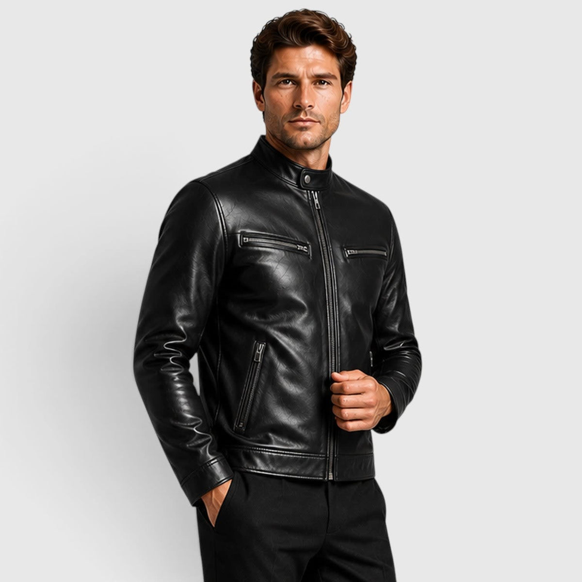 Tristan Genuine Leather Cafe Racer Jacket_6